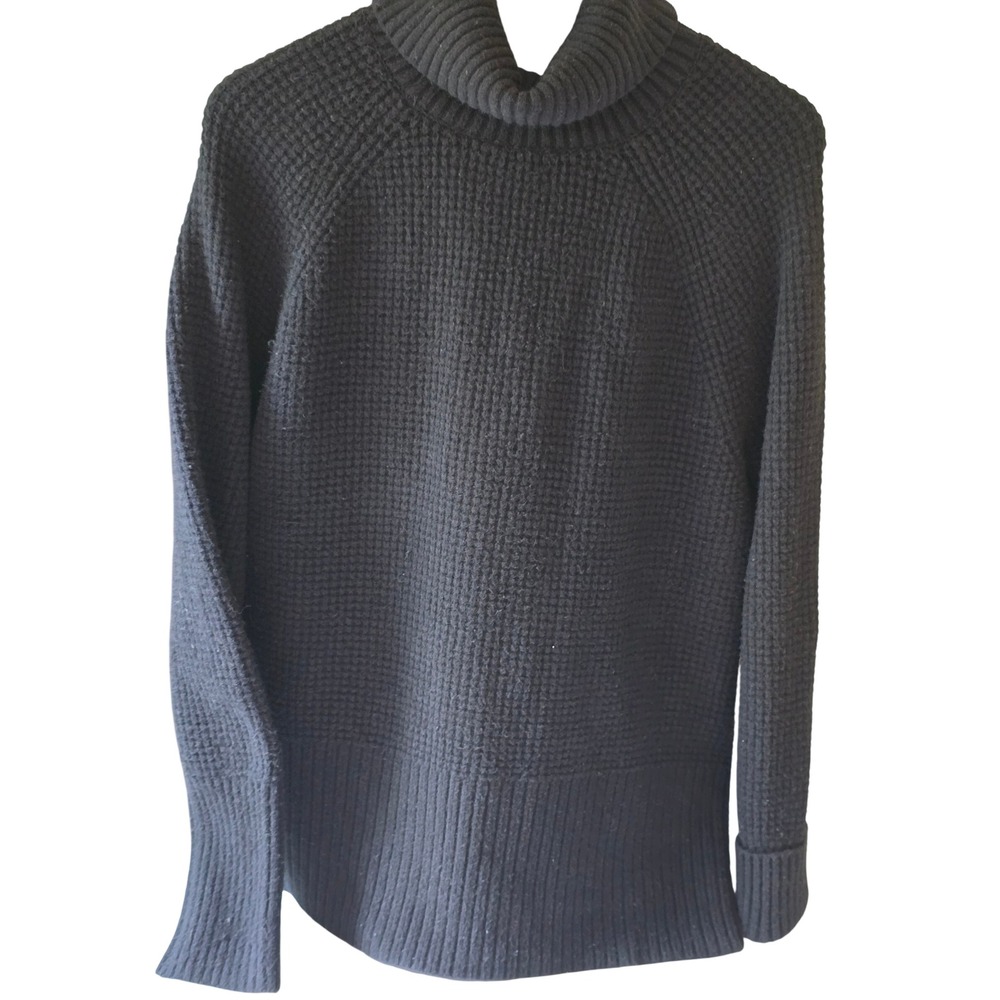 LL Bean Waffle Knit Turtleneck Sweater Black Side Zip Pullover XL Streetwear